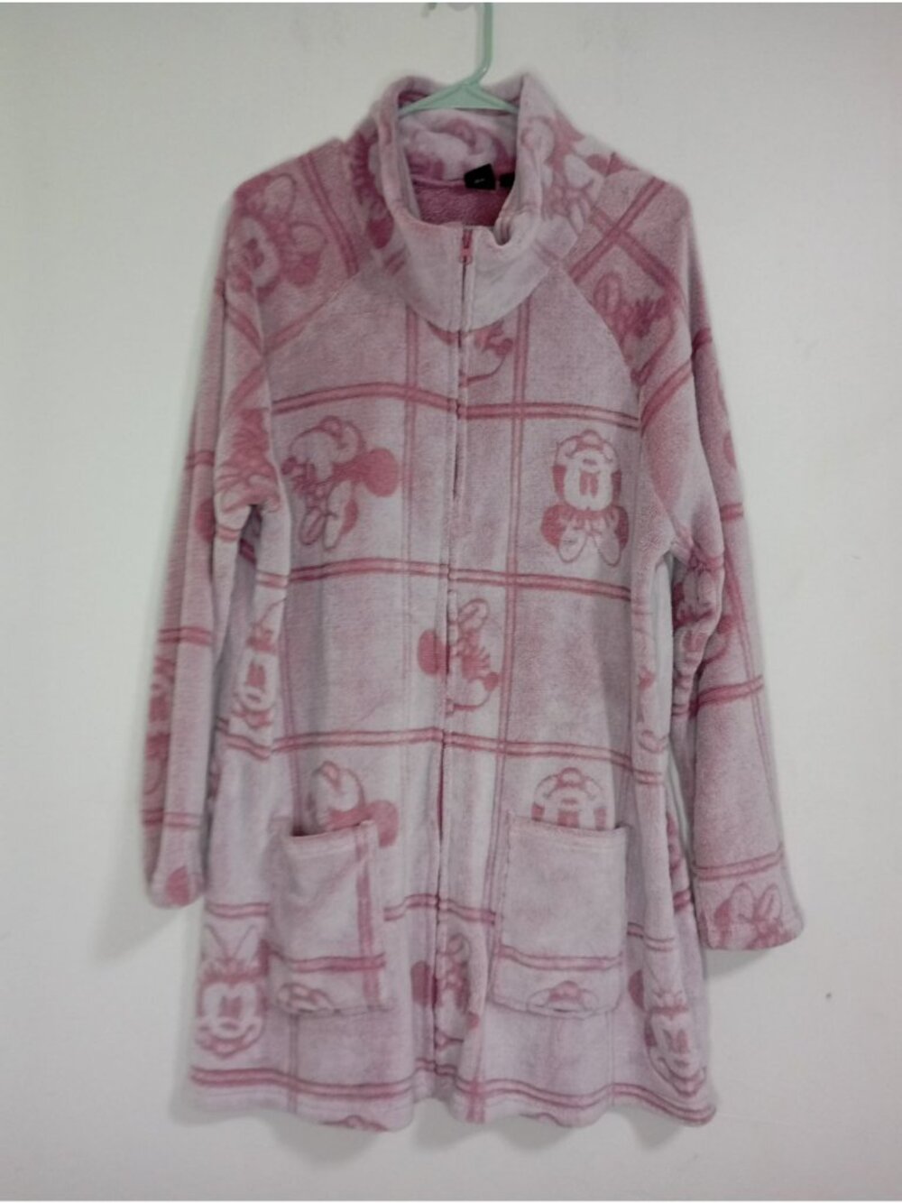 Disney Minnie Mouse Pink Fleece Jacket Zipper Pockets Womens L, 100% polyester